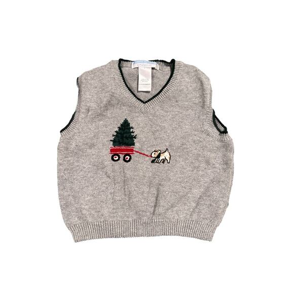 Janie and Jack Other - Janie and Jack Boys 12-18m Gray Green Dog Knit Sweater Vest Christmas Holiday